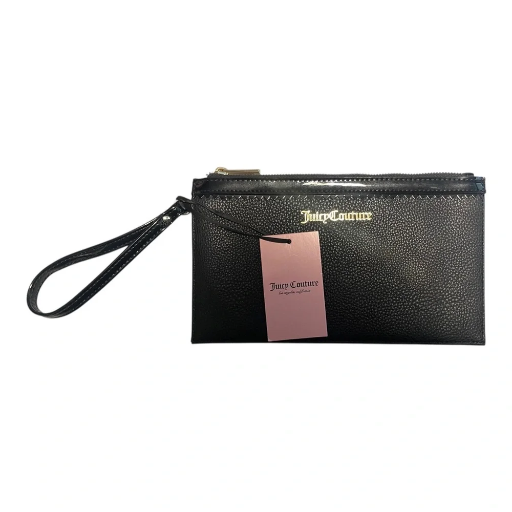 Juicy Couture Black Vegan Pebble Leather It’s A Man’s World Wristlet New W Tags