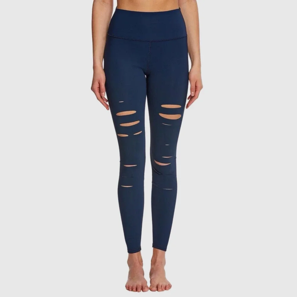 ALO YOGA HIGH-WAIST RIPPED WARRIOR LEGGING Blue Size Medium‎ NWOT