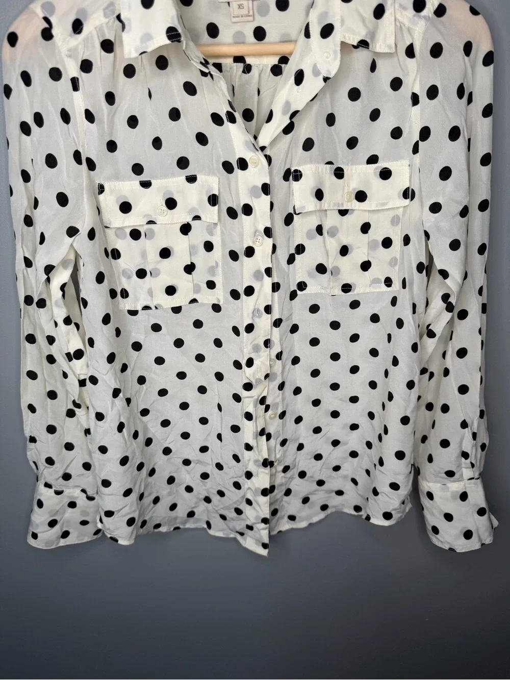 J. Crew 100% Silk Polka Dot Button Down Shirt