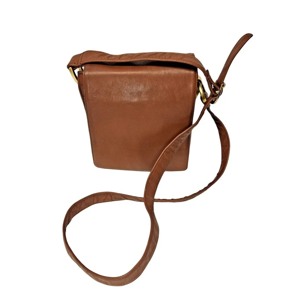 VTG 90s Valerie Stevens Brown Genuine Leather Crossbody Bag Minimalist Purse‎