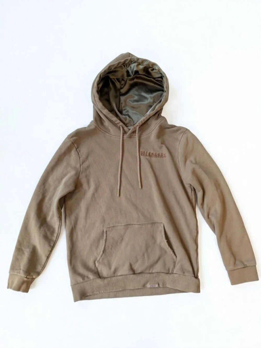 Valabasas Play Hoodie Size 14 Boys Youth Tan Brown Satin Lined Distressed V-Play