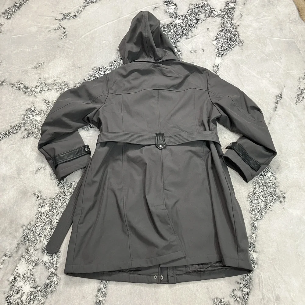 Michael Michael Kors Hooded Belted Trench Coat Gray Women's XL Water Resistant