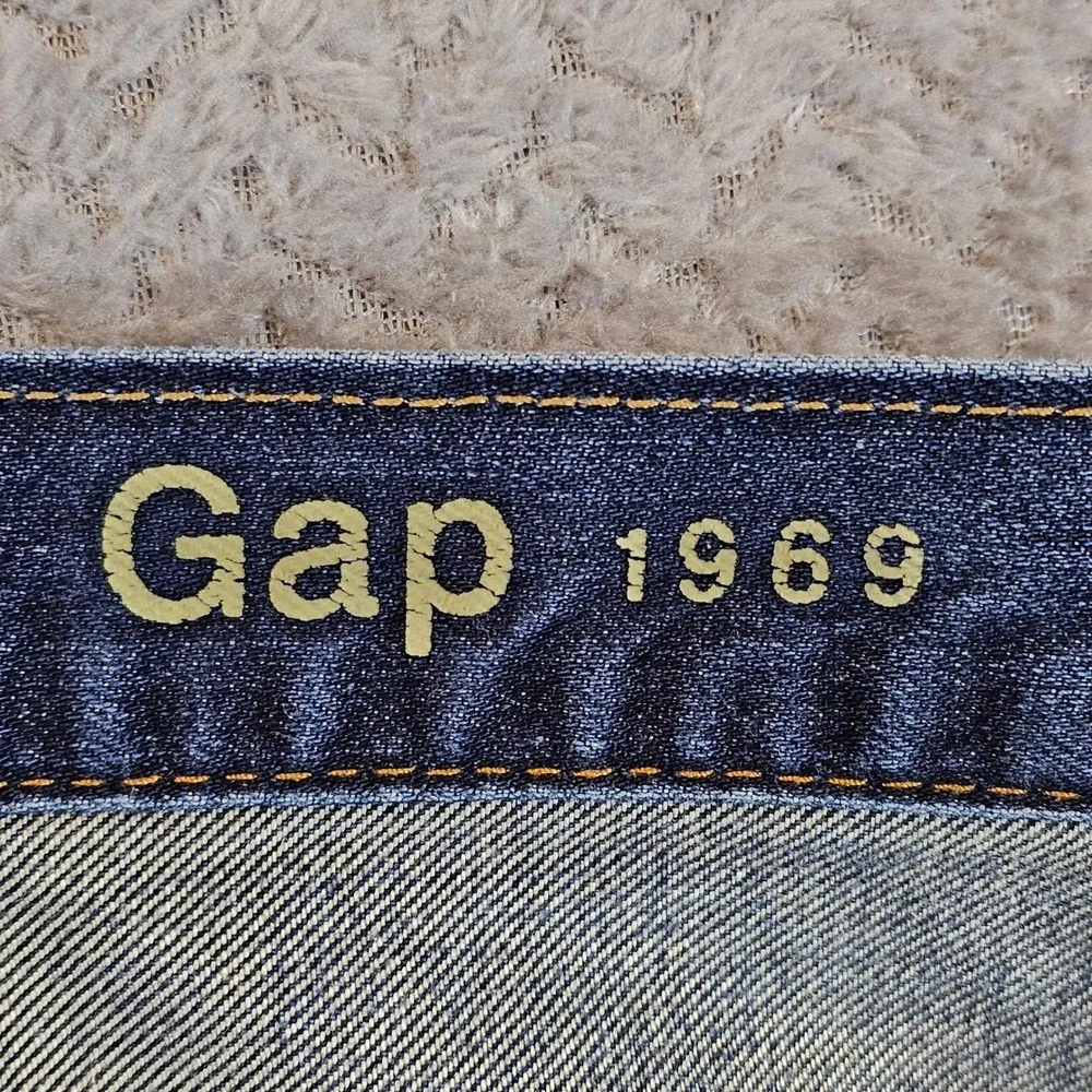 Gap 1969‎ Mens Boot Rockaway Jeans 38x30 Blue Raw Hem Frayed Denim 350476-00