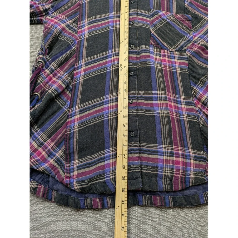 Free People Tunic Shirt Womens Medium Black Plaid Button Up Side Strap Detail