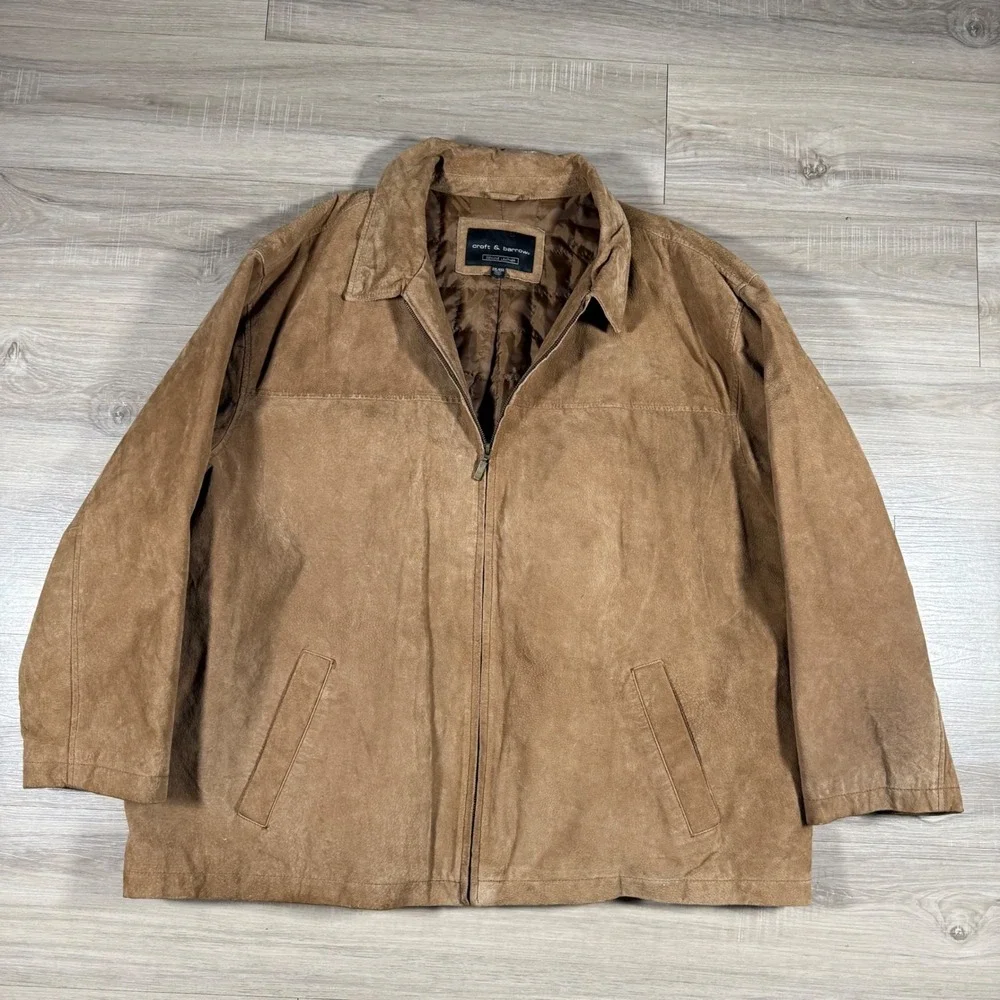 Y2K Croft & Barrow Genuine Leather Suede Jacket Tan Quilted Lined ‎ Size XXL