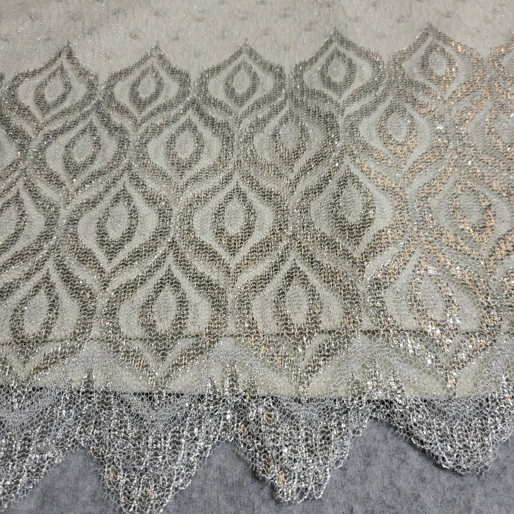 Free People Mini Lurex Skirt Sz 12 Ivory Silver Metallic Overlay Lace Glam Party