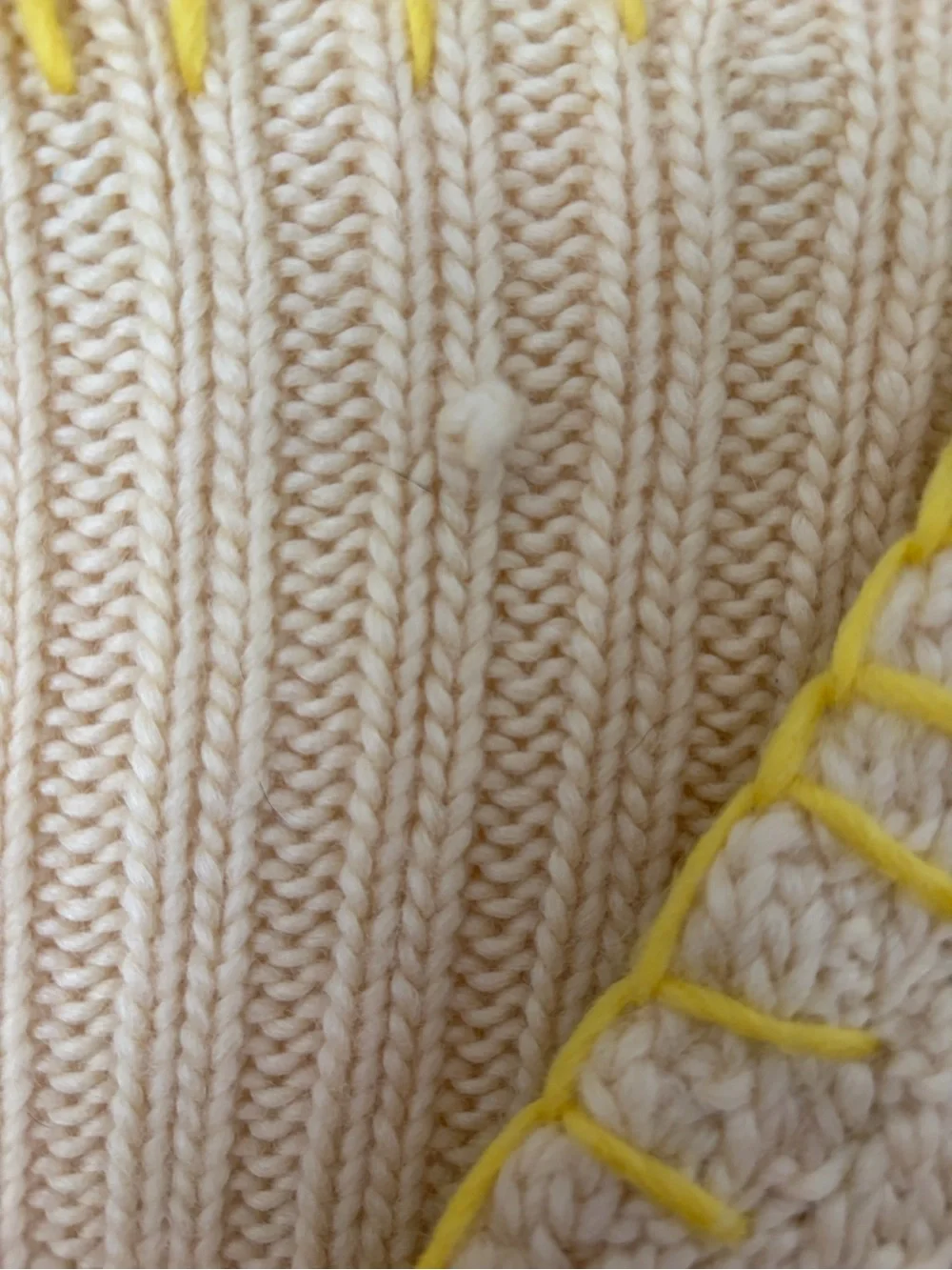 Free People Cream Knit V-Neck Button Cardigan with Yellow Trim Size Small