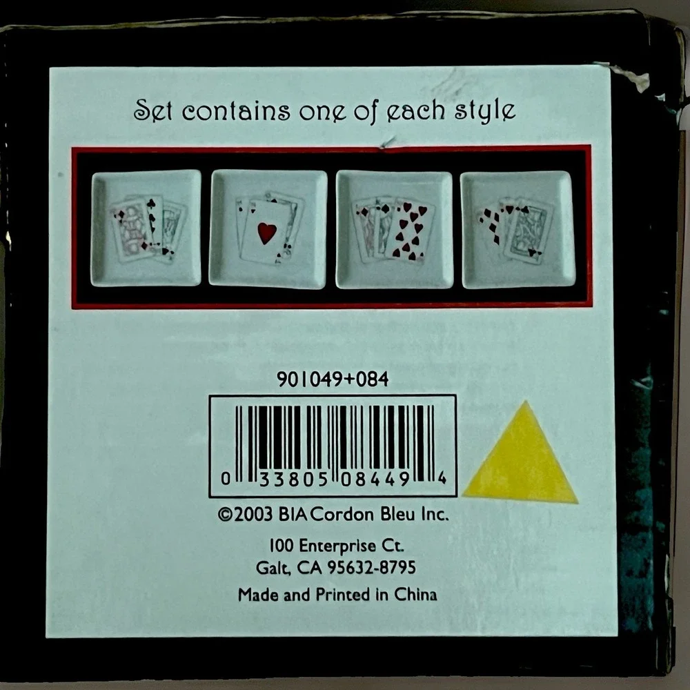 BIA Cordon Bleu Aces Porcelain Coaster Set of 4 Playing Cards Poker 2003 NIB