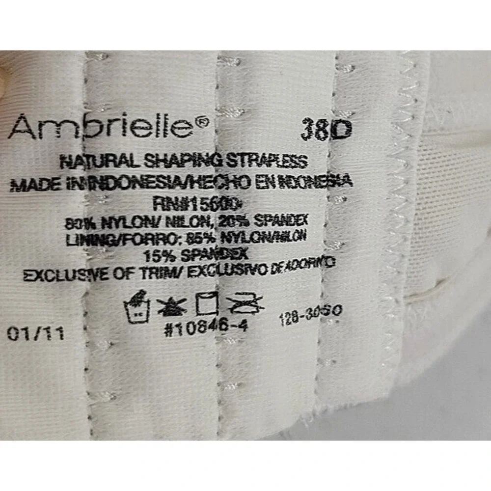 Ambrielle White‎ Natural Shaping Strapless Full Coverage Underwire Bra Size 38D
