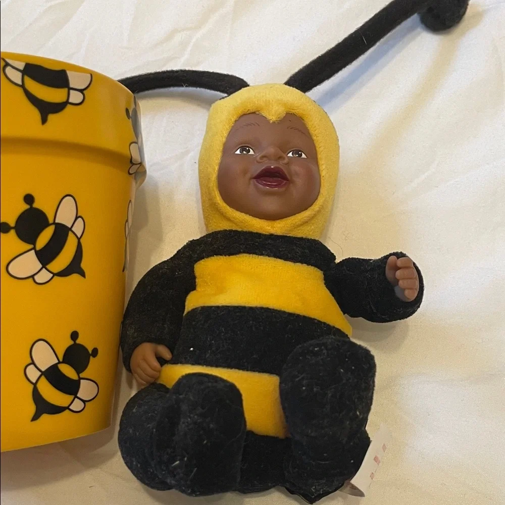 Anne Geddes Yellow Bee Baby Doll in Planter Outfit