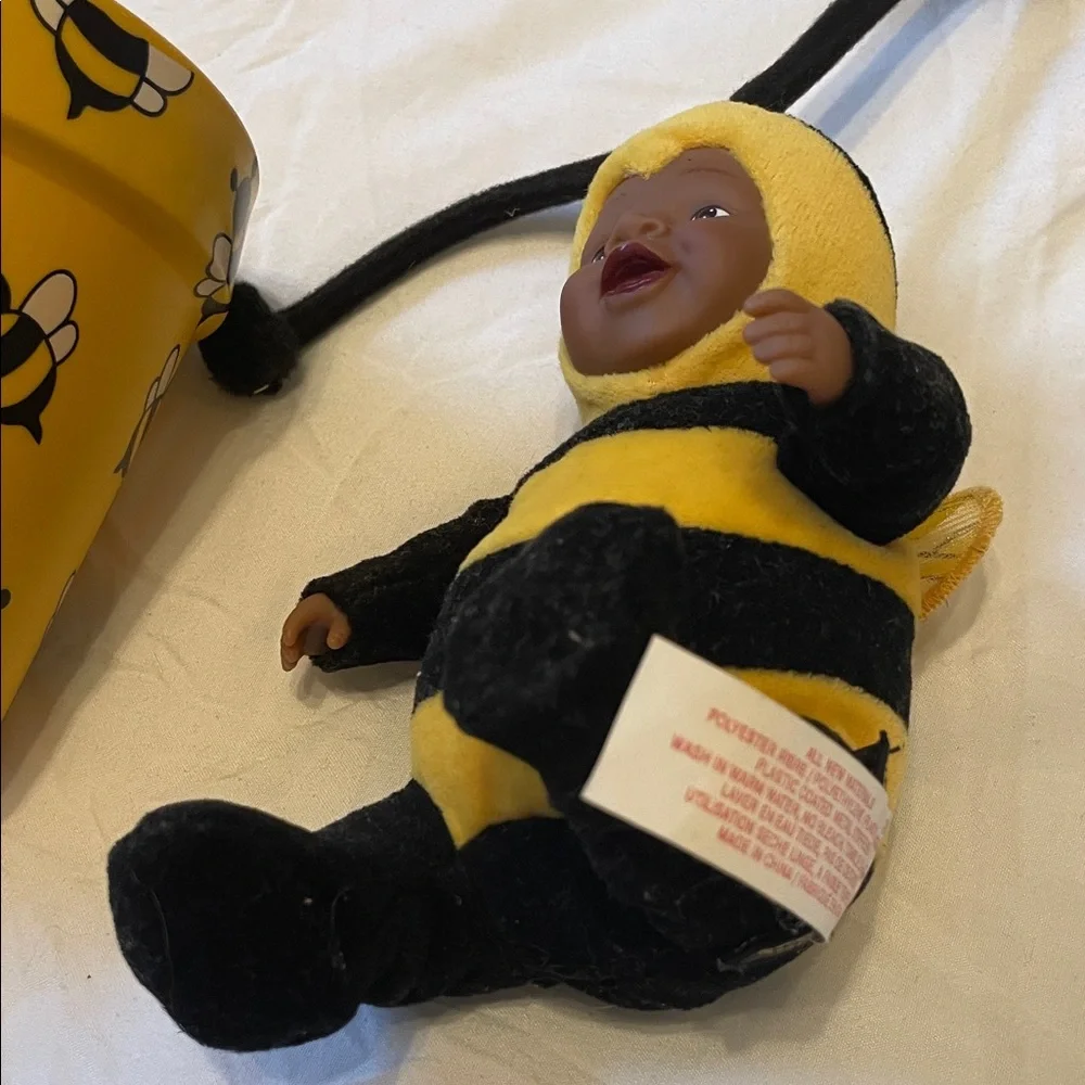 Anne Geddes Yellow Bee Baby Doll in Planter Outfit