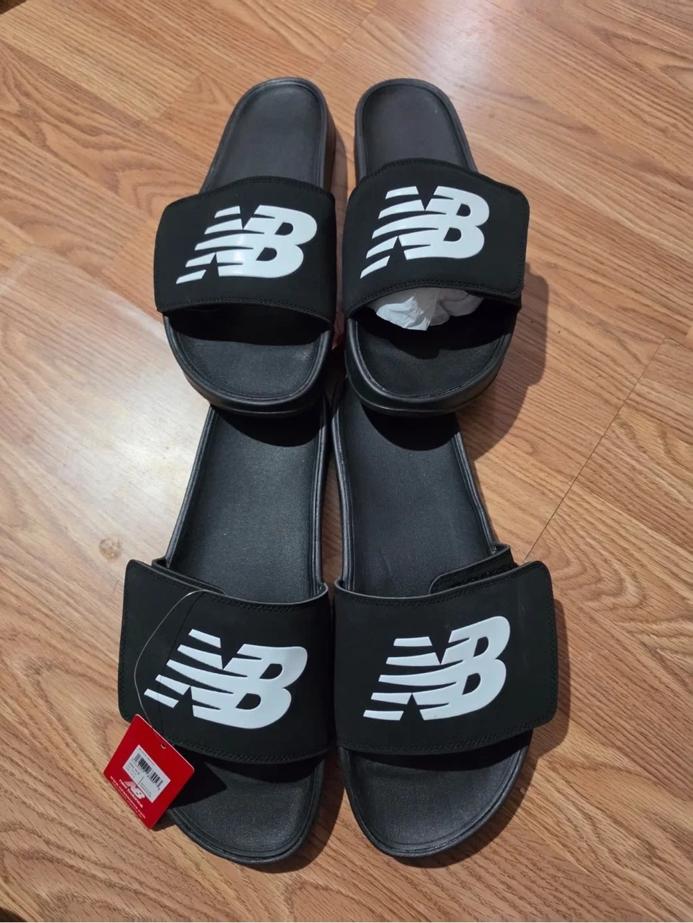 New Balance Black Slides with White NB Logo