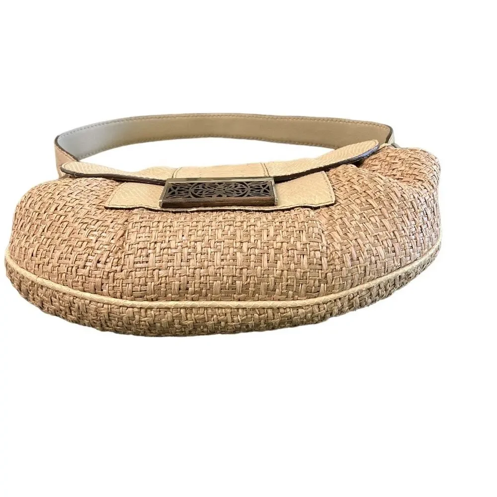 Calvin Klein Snakeskin Print Woven Hobo Bag Beige and Tan