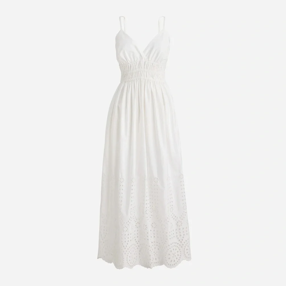 J.Crew smocked eyelet-hem dress in cotton poplin BR450