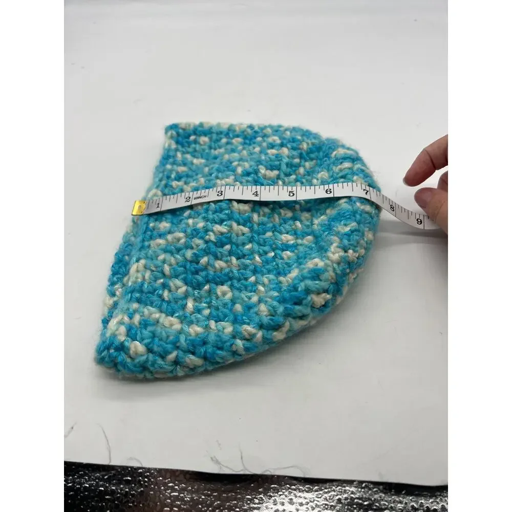 Crochet Blue White Glitter Shimmer Woven‎ Beanie Cap Hat Winter Hat X-Small