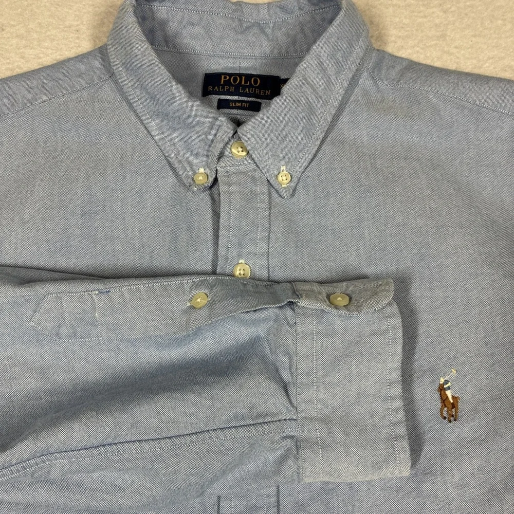 Polo Ralph Lauren Mens Slim Fit Chambray Oxford Shirt Long Sleeve XL Blue Preppy