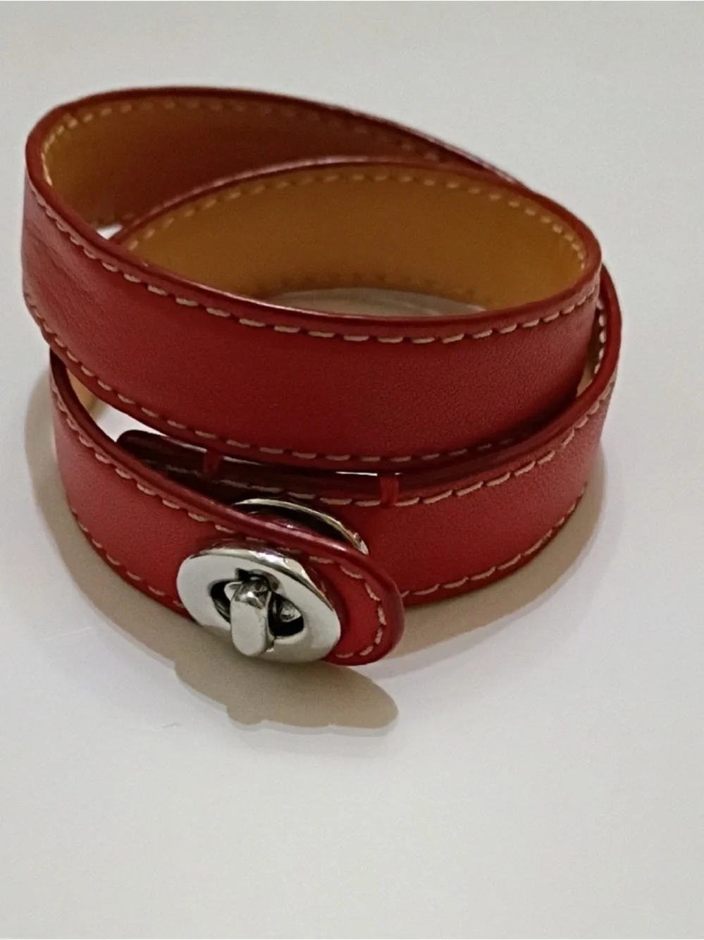 Coach Red Leather Strap with Silver-Tone Eyelet