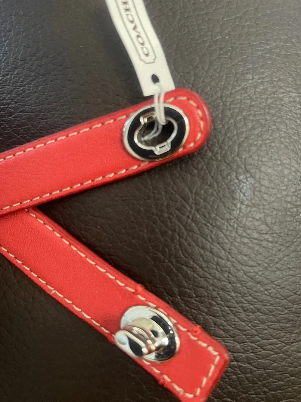 Coach Red Leather Strap with Silver-Tone Eyelet