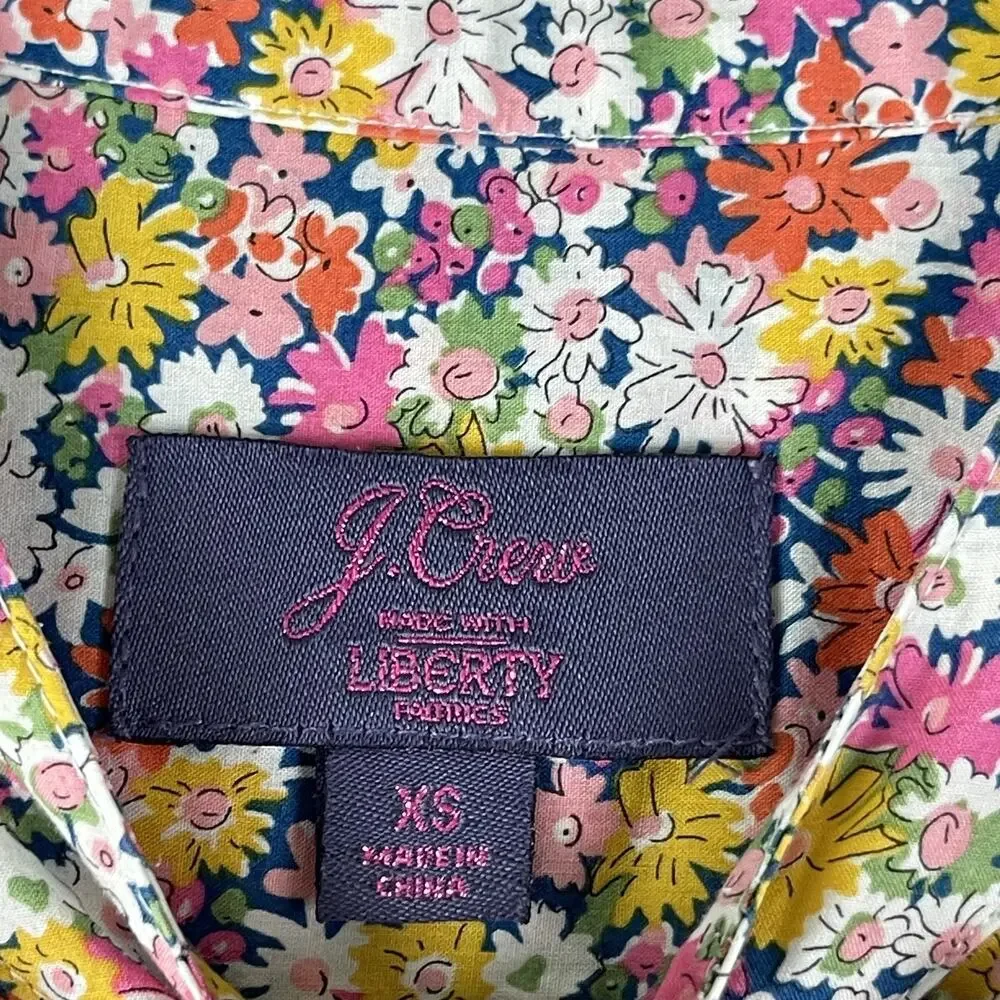 J.Crew Liberty London Band Collar Ruffled Shirt Womens‎ XS Libby Floral Cotton