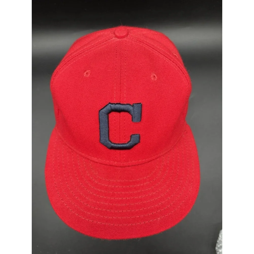 New Era Cleveland Indians MLB Hat Mens 7 1/2‎ Red Excellent Fitted Wool Cap