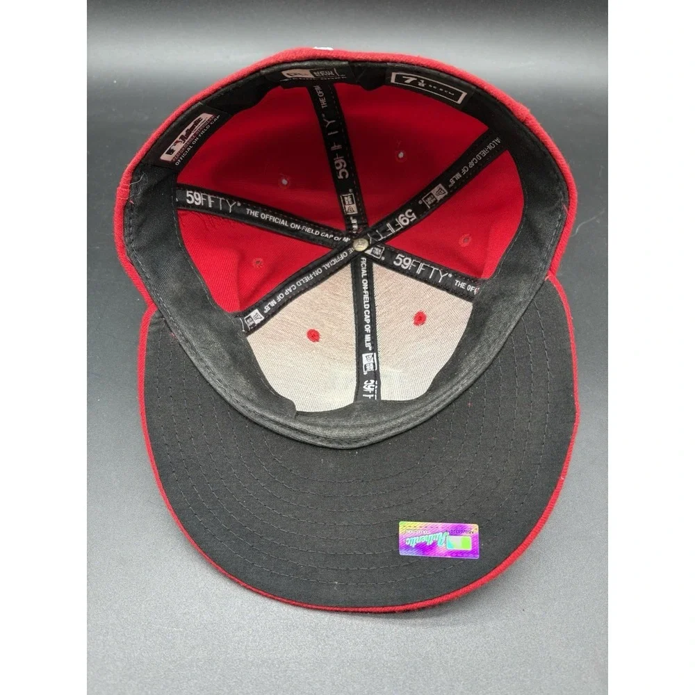 New Era Cleveland Indians MLB Hat Mens 7 1/2‎ Red Excellent Fitted Wool Cap
