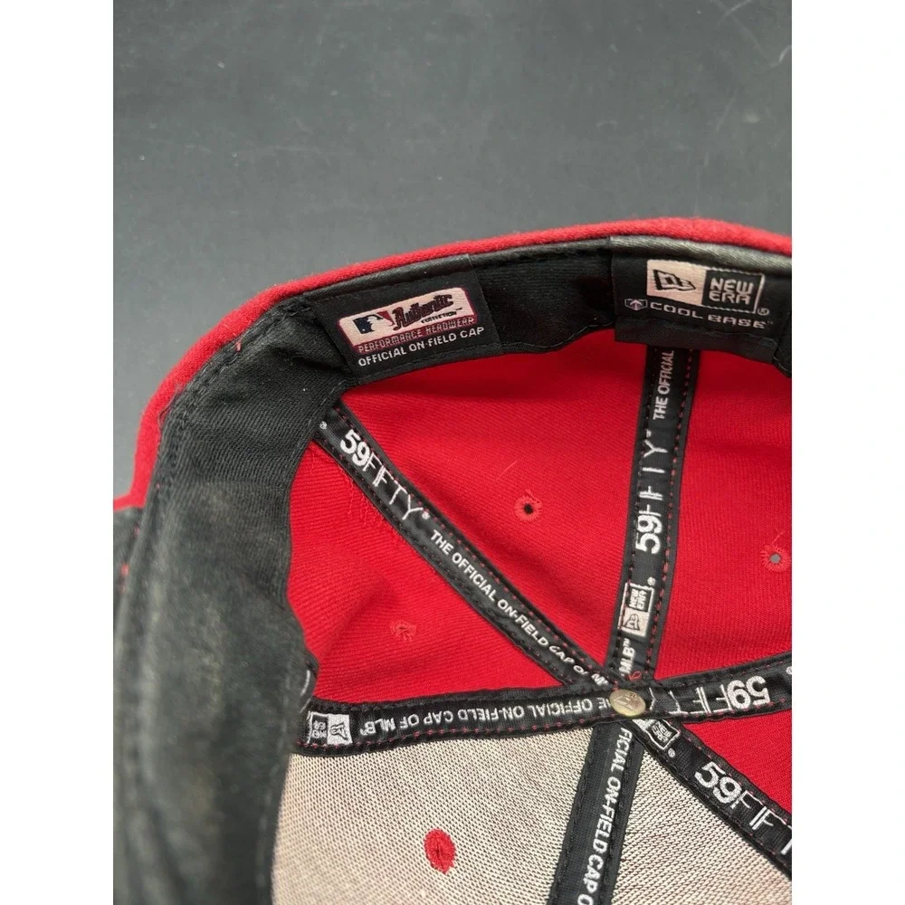 New Era Cleveland Indians MLB Hat Mens 7 1/2‎ Red Excellent Fitted Wool Cap