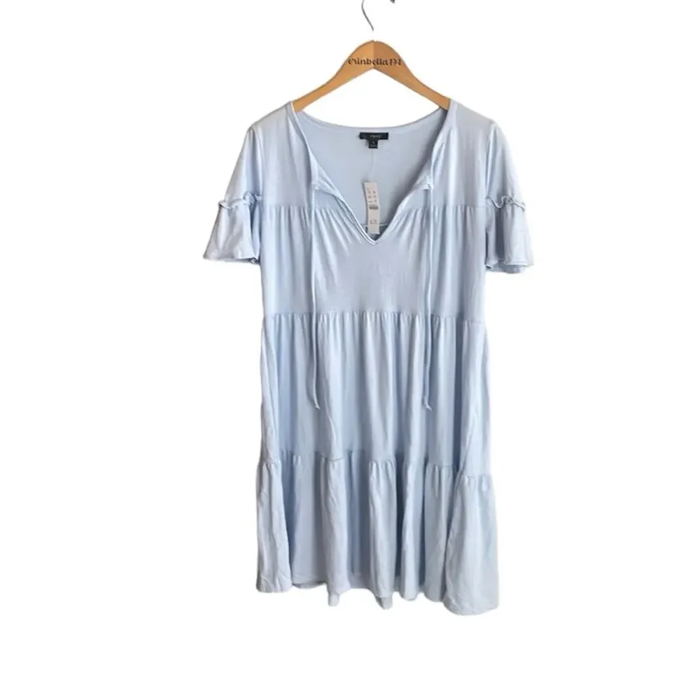 J.Crew Broken-in Jersey Tiered Mini Dress Light Blue
