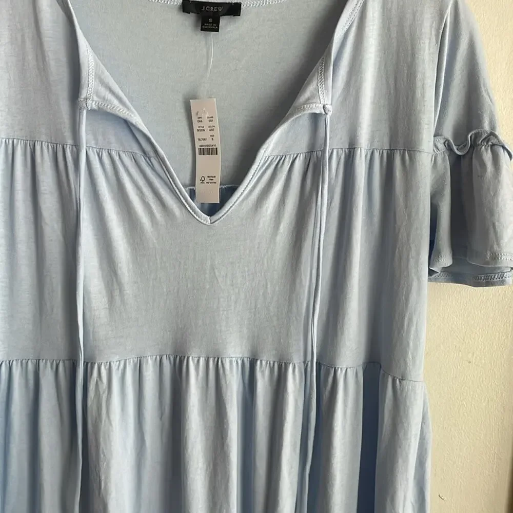 J.Crew Broken-in Jersey Tiered Mini Dress Light Blue