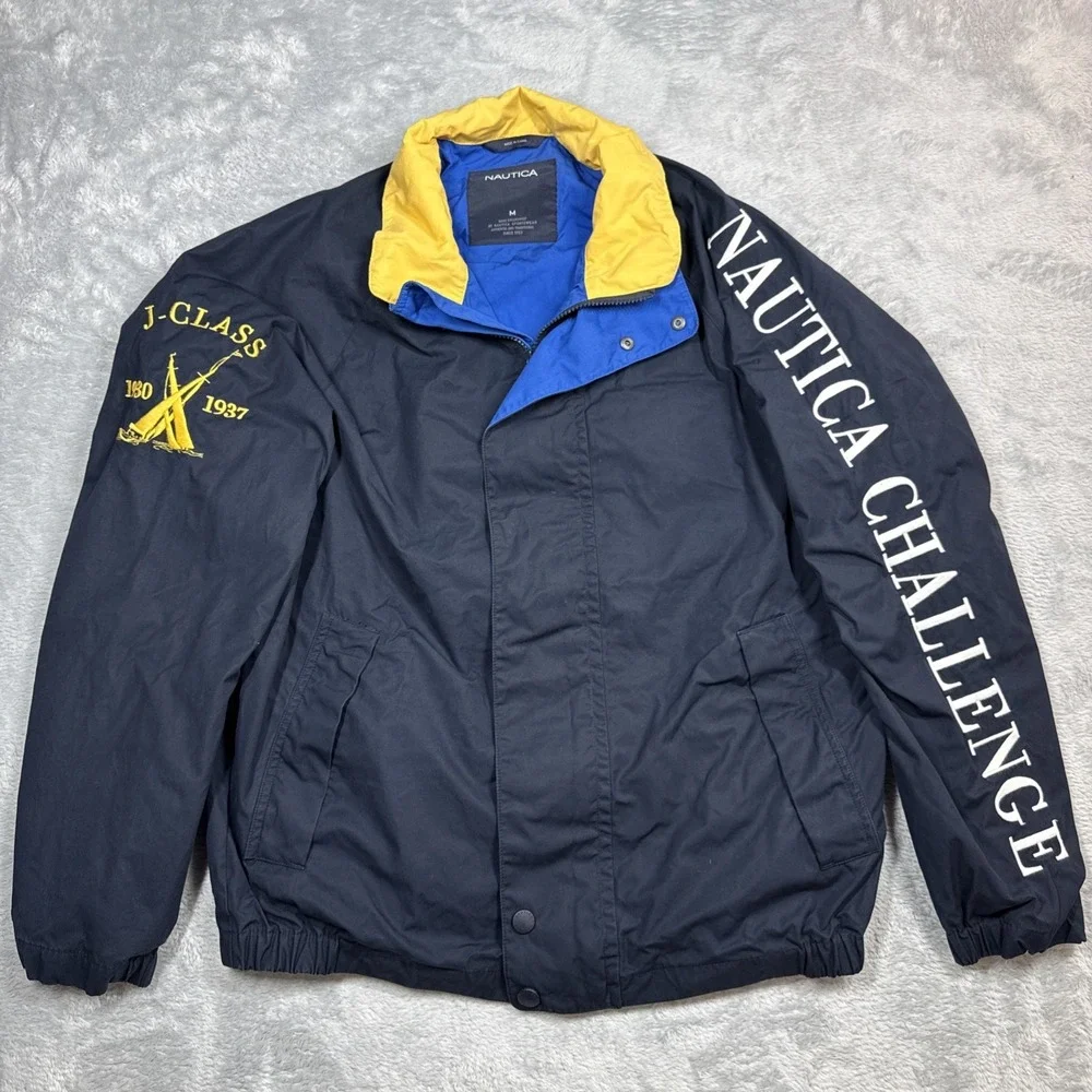 Vintage  Nautica Challenge J-Class Softshell Jacket Men M Blue Embroidered