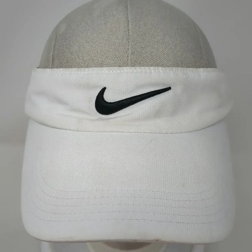 Nike Visor White One Size Dri-FIT Adjustable Strapback Swoosh Golf Tennis Hat