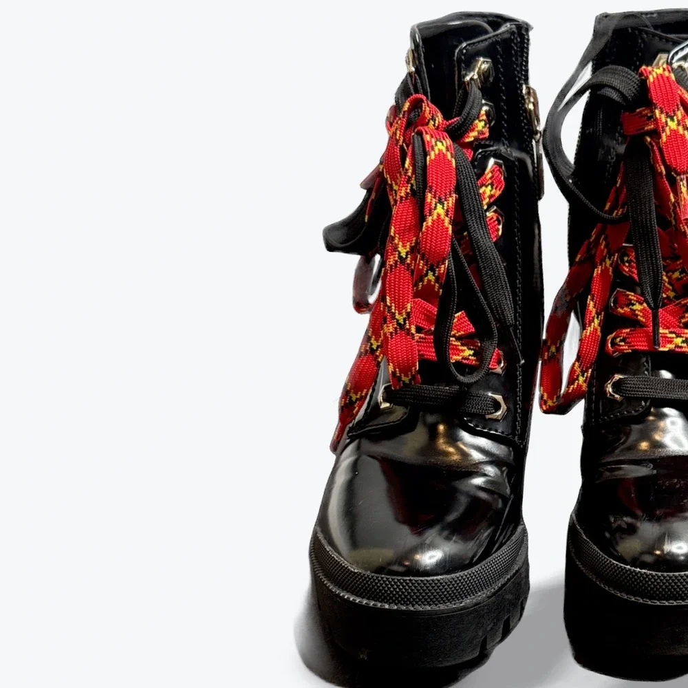 Bershka Combat‎ Boots Patent Leather Grungecore Platform Goth Chunky Heel 6.5 US