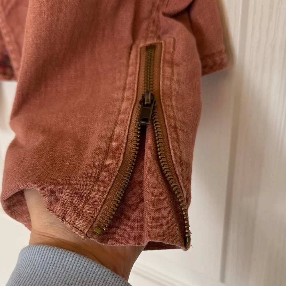 Free People Washed Pink Asymmetrical Moto Linen Utility Jacket Size Small