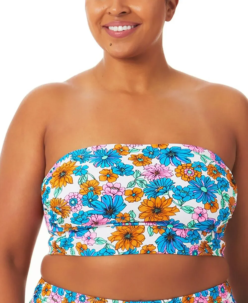 California Waves Wallpaper Floral Bandeau Bikini Top Size 1X Multi Straps New
