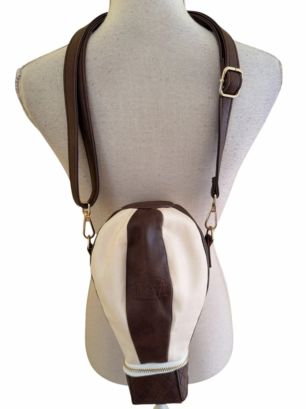 Albuquerque NM Fiesta Brown/Cream  Faux Leather Crossbody 