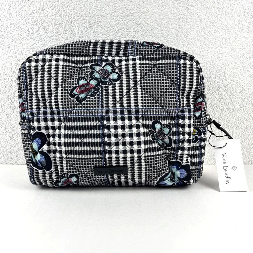 New Vera‎ Bradley Performance Twill Cosmetic Bag Seaworthy Plaid Floral Quilted