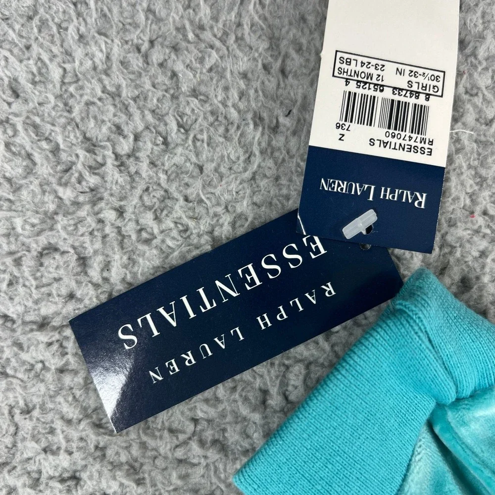 Ralph‎ Lauren Tracksuit Girls 12M Turquoise Velour Hoodie and Pants Set Vintage