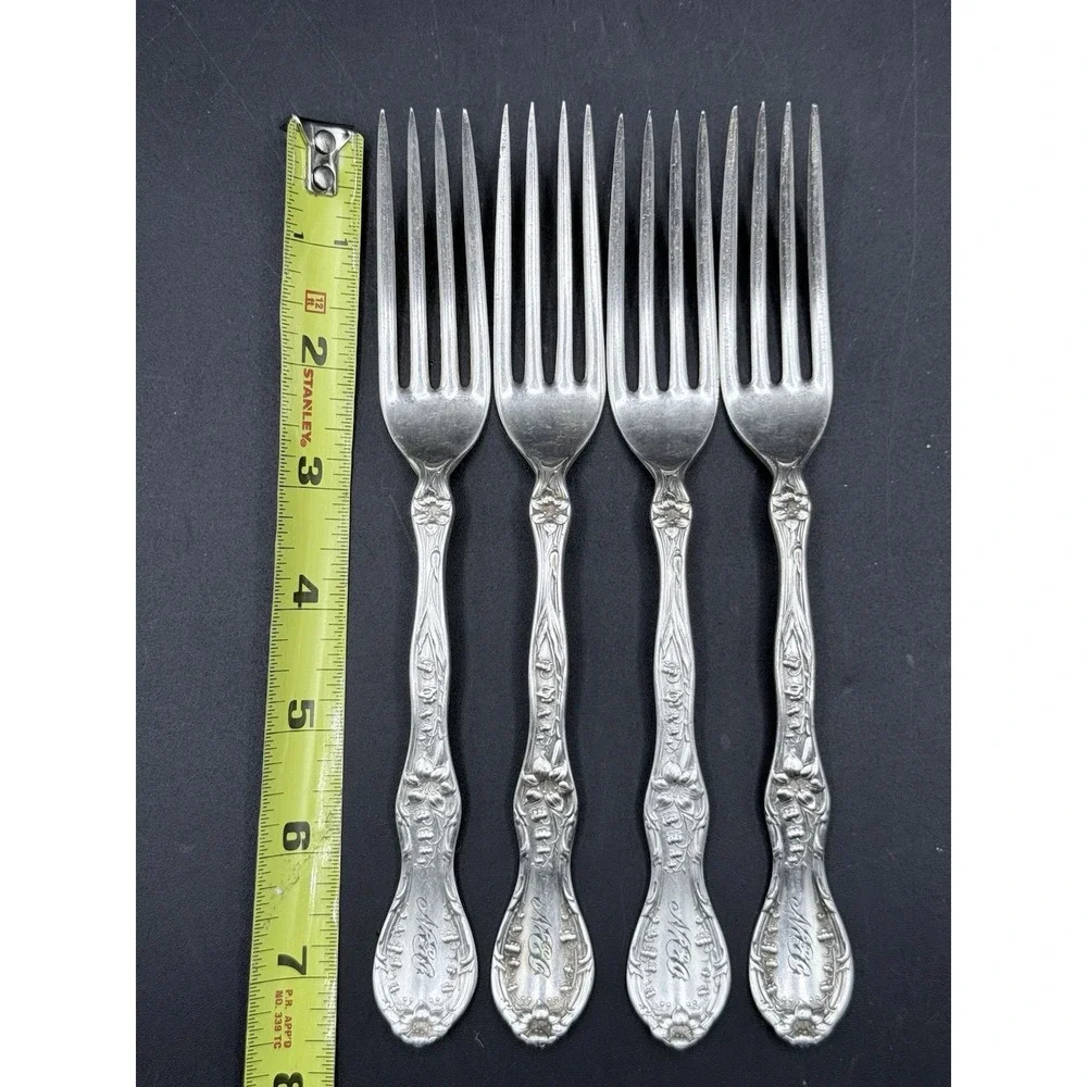 4 Rogers & Bro AI XII Dinner Forks‎ Silverplate Art Nouveau Monogram
