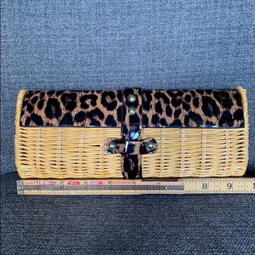 J Crew Wicker & Leopard Print  Clutch NWOTs