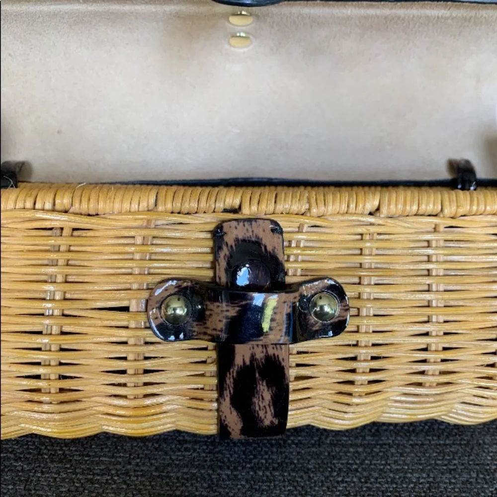 J Crew Wicker & Leopard Print  Clutch NWOTs