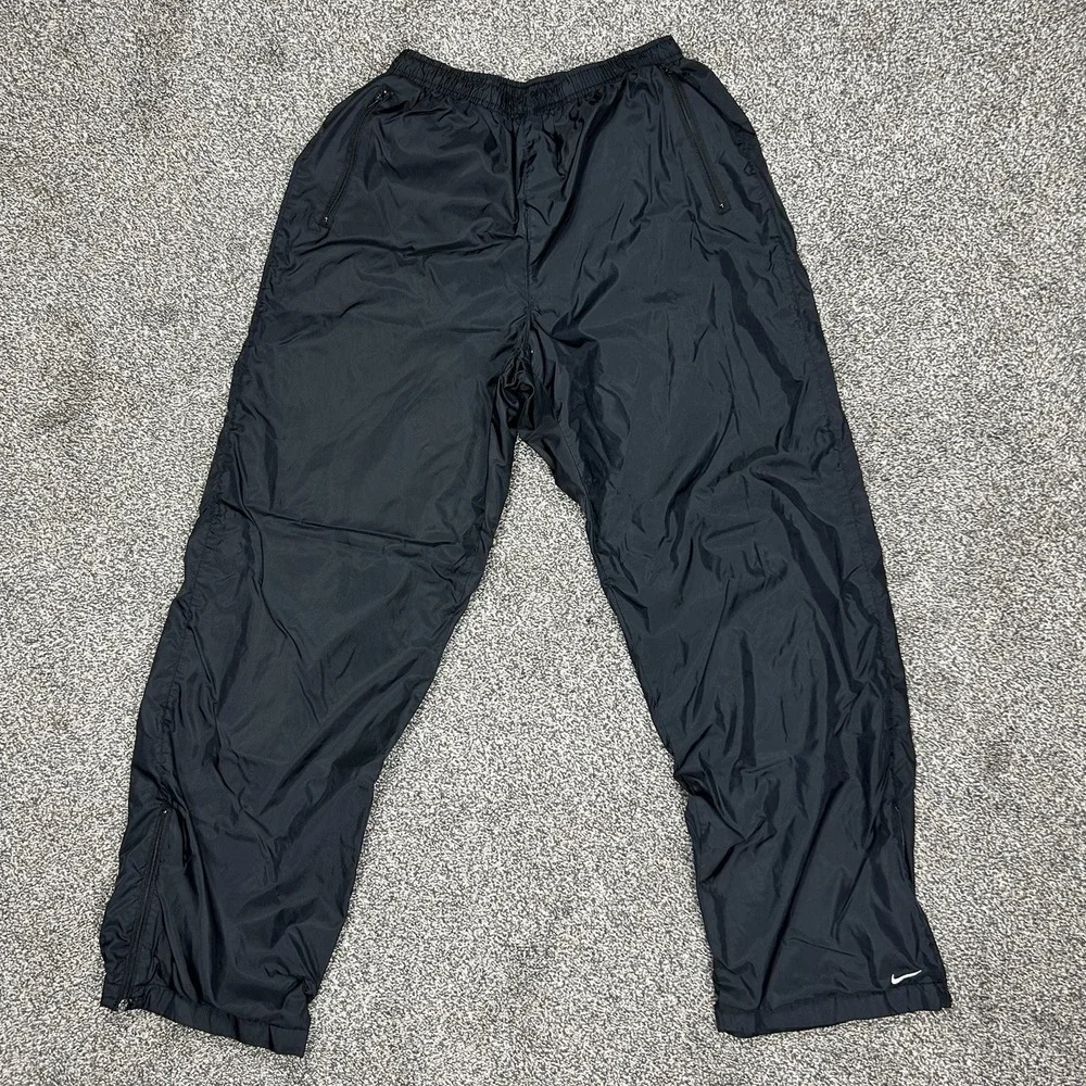 Vintage Nike Track Lined Pant Women M 8-10 Black Running Jogging Windbreaker Y2K