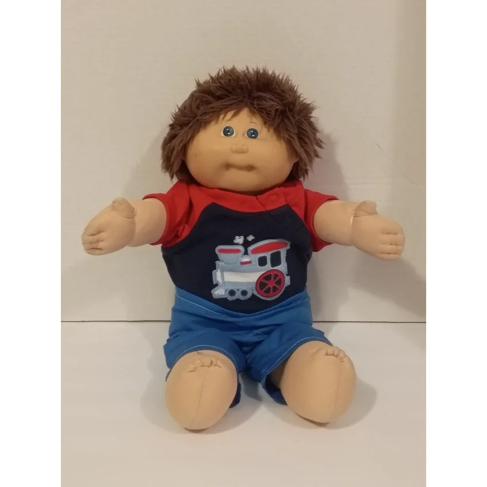 Vintage Cabbage‎ Patch Kids Boy Doll Brown Hair Blue Eyes Train Shirt Shorts
