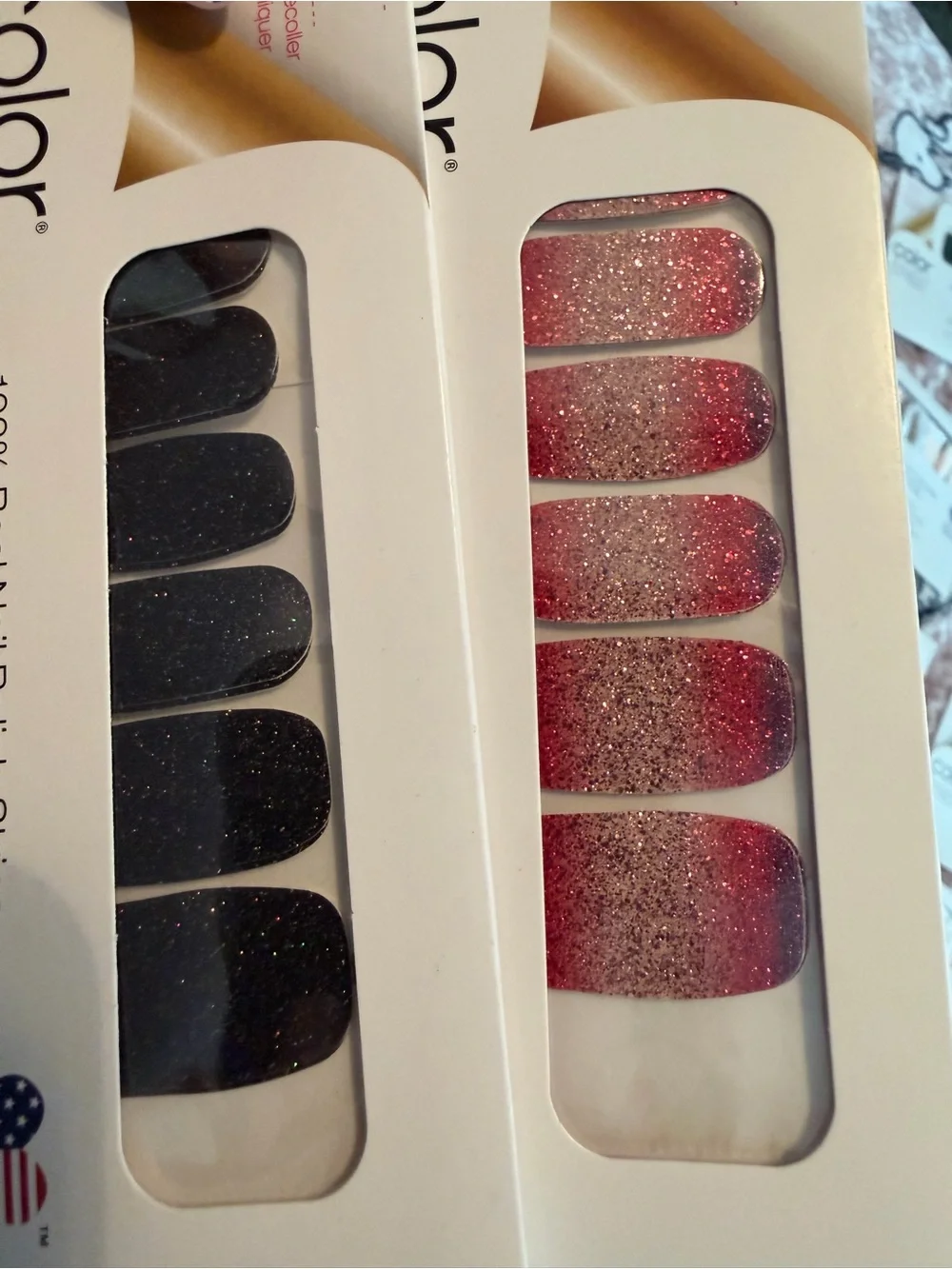 Color Street Glitter Pink, Teal & Black Nail Polish Strips