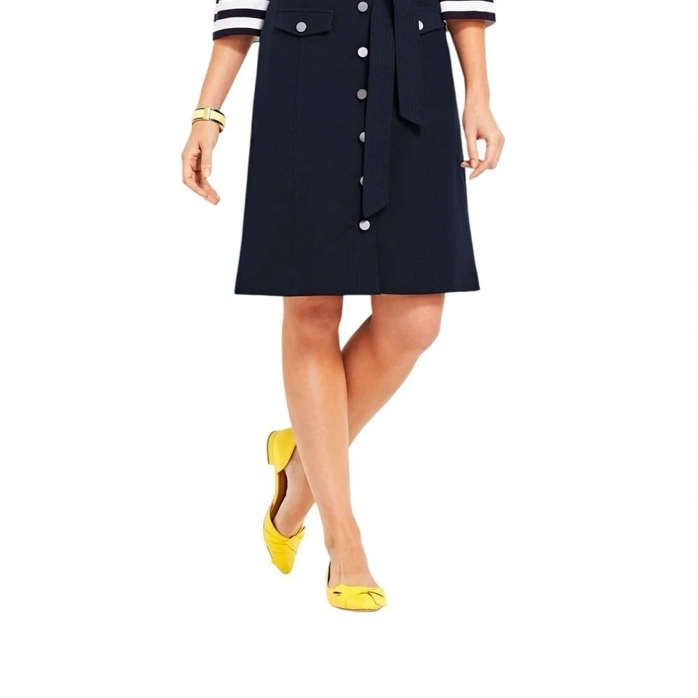 Talbots Bella Button A Line Navy‎ Blue Skirt