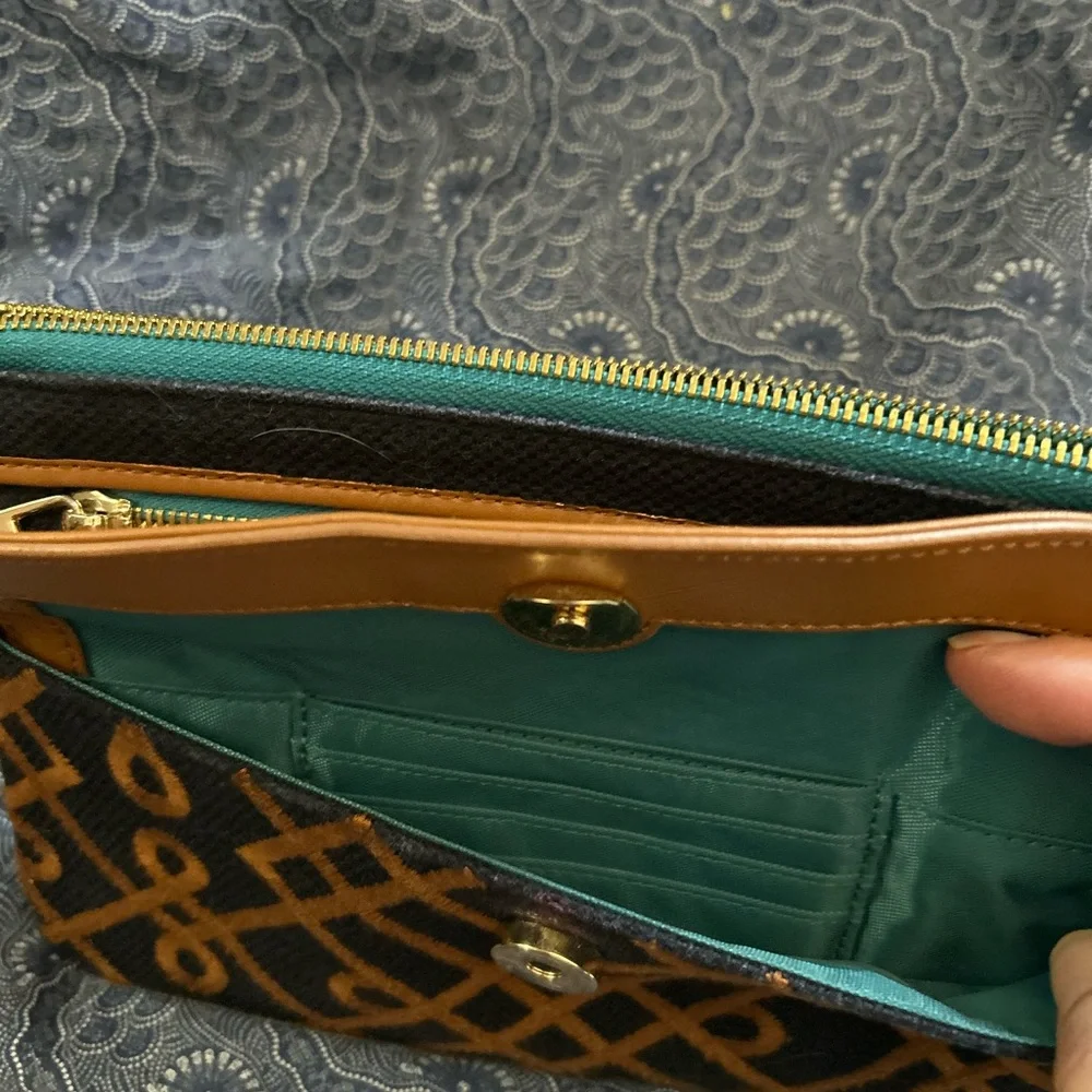 Spartina 449 Mareena Ava wristlet leather linen phone cardholder wallet purse