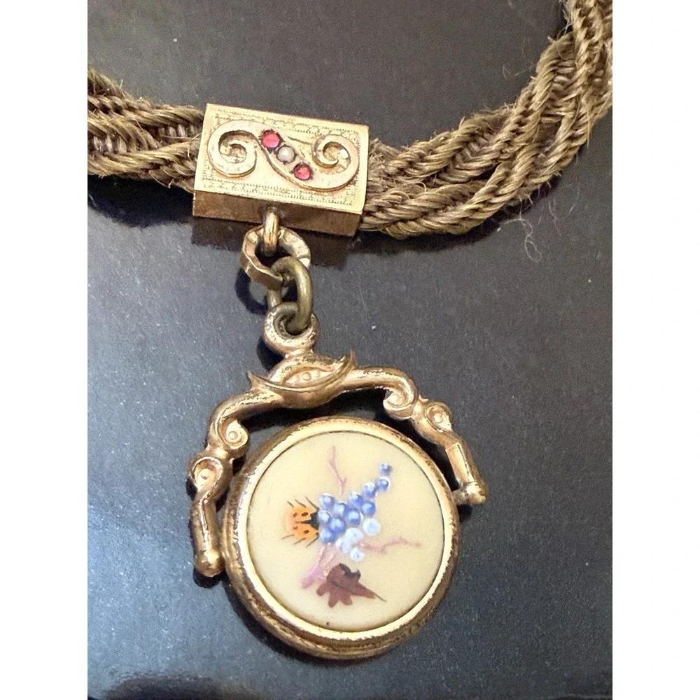 Antique Victorian Woven‎ Hair Pocket Watch Chain  Gold Filled Jewelry Mourning