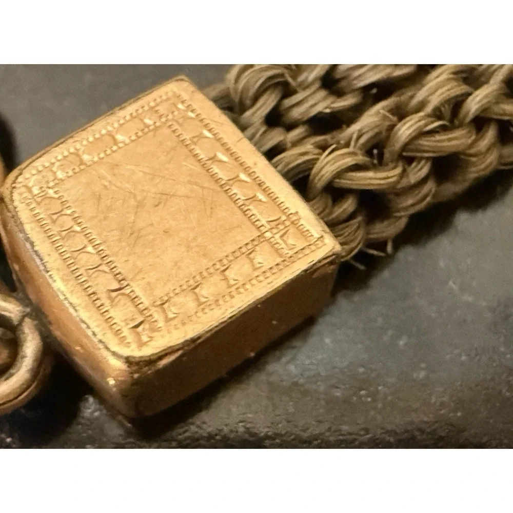 Antique Victorian Woven‎ Hair Pocket Watch Chain  Gold Filled Jewelry Mourning