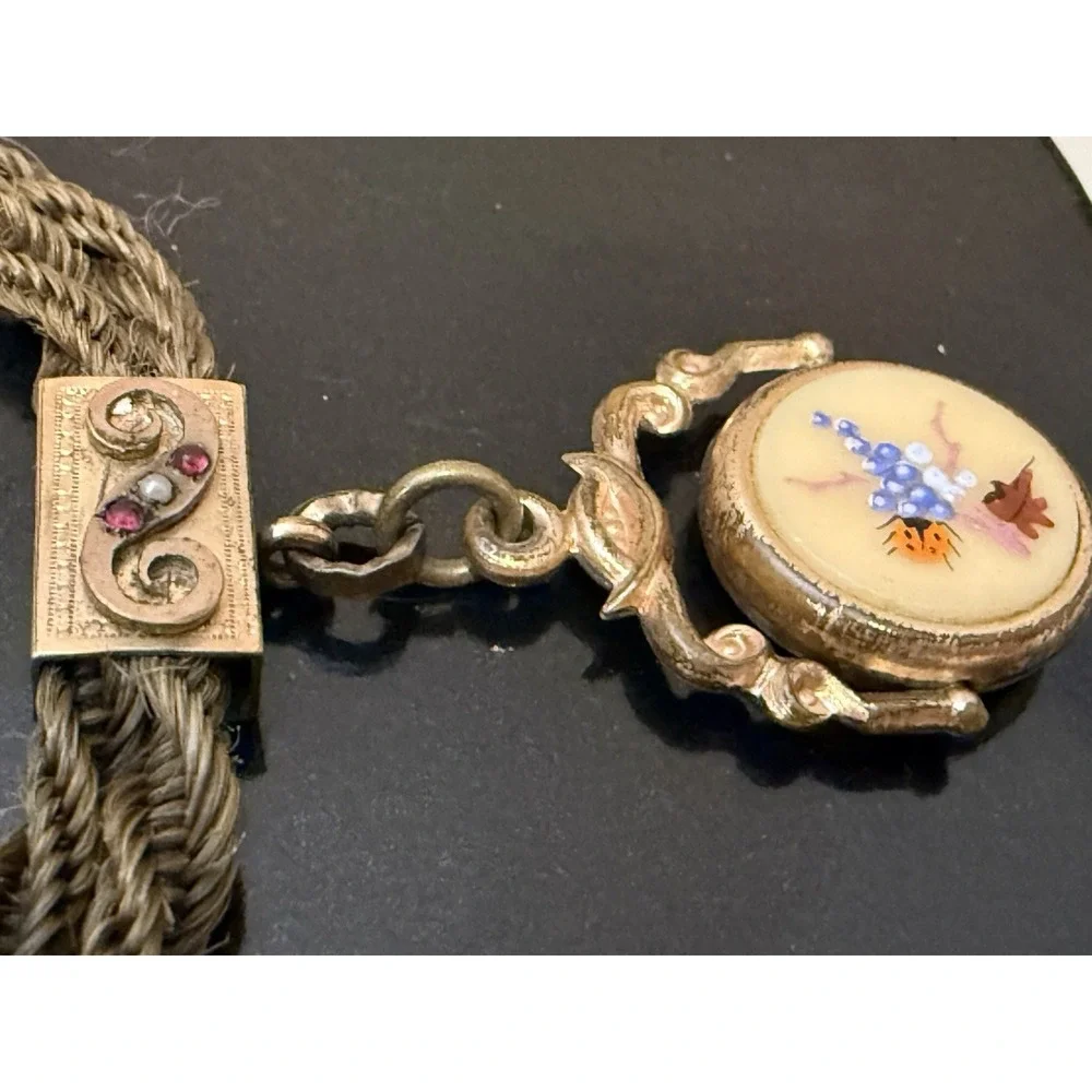 Antique Victorian Woven‎ Hair Pocket Watch Chain  Gold Filled Jewelry Mourning