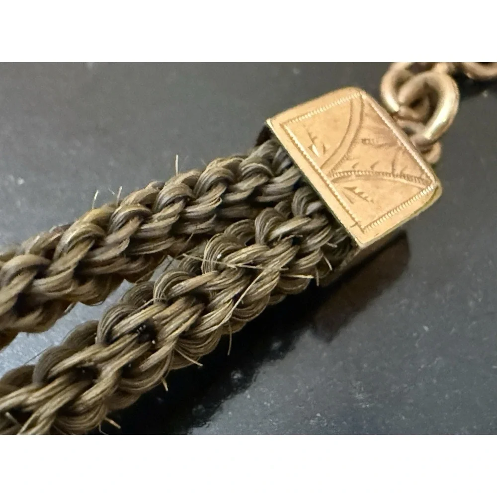 Antique Victorian Woven‎ Hair Pocket Watch Chain  Gold Filled Jewelry Mourning