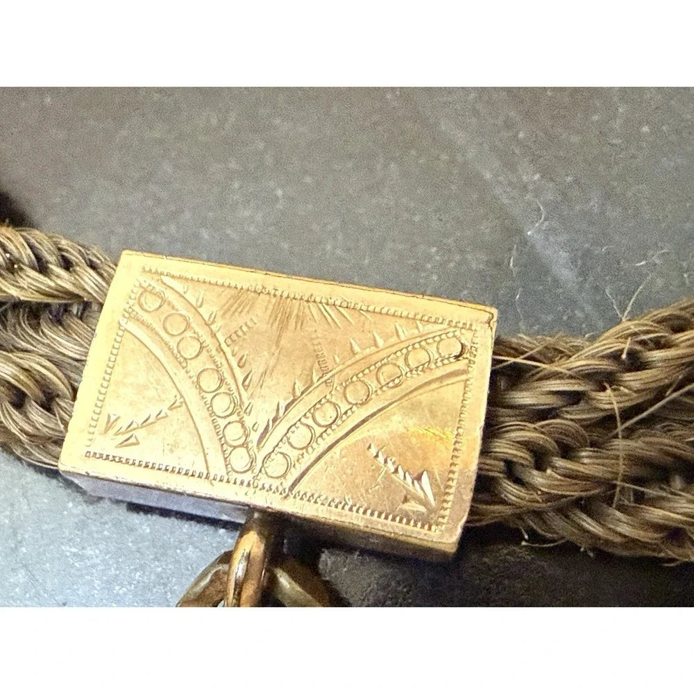 Antique Victorian Woven‎ Hair Pocket Watch Chain  Gold Filled Jewelry Mourning