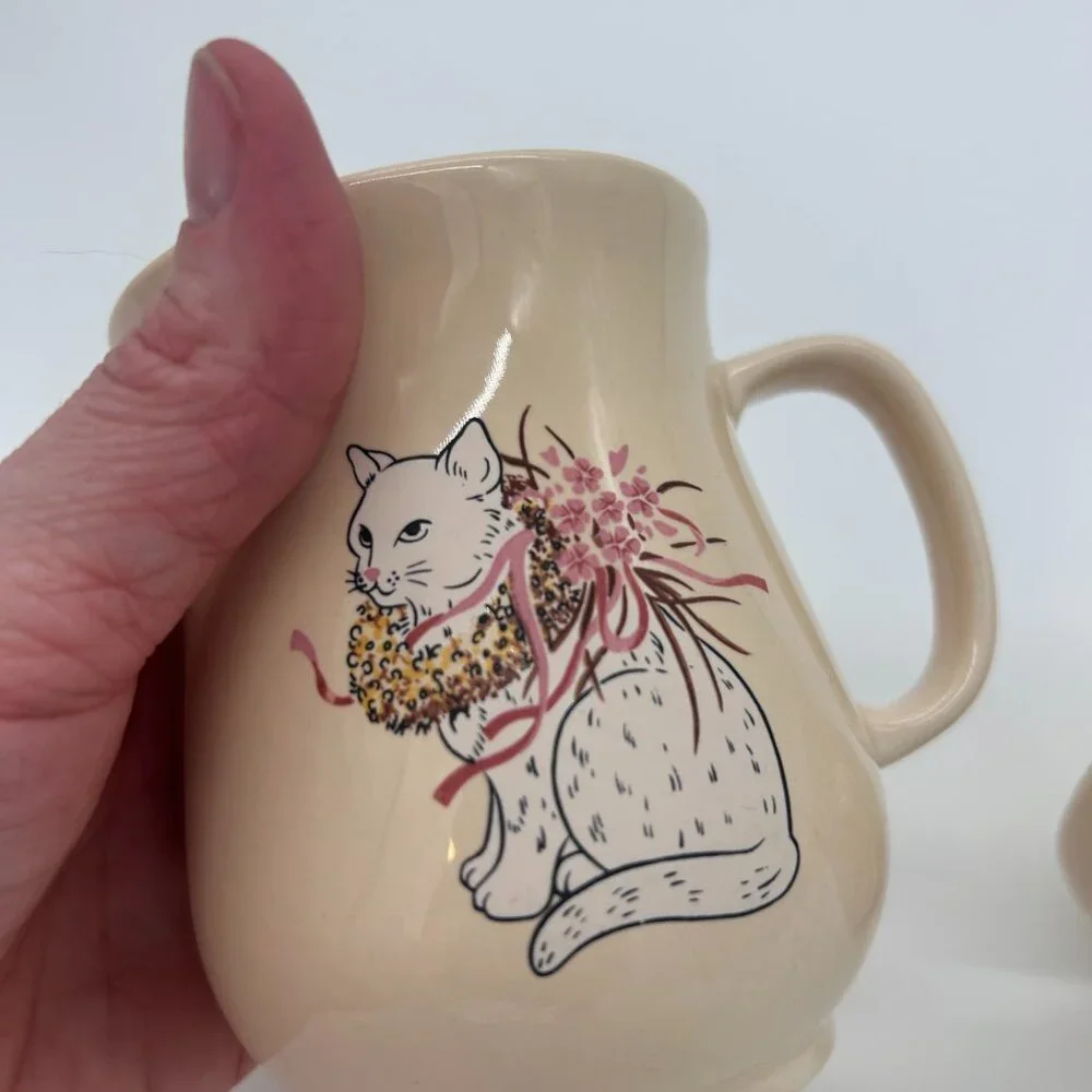 Vtg Lot (2)‎ CBK 1987 Cat Mugs Coffee Tea  Ceramic cups Kitty Floral Cute